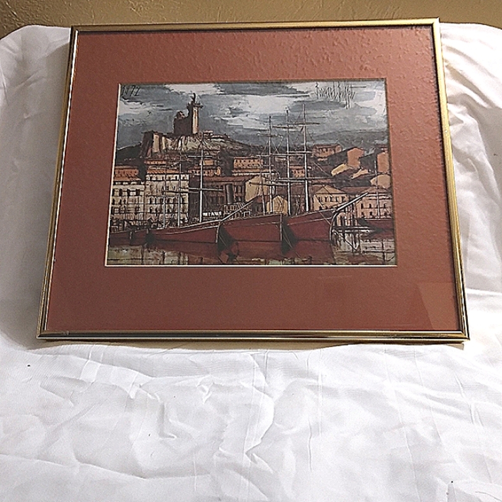 Bernard Buffet Marseille Bateaux Dans Le Vieux -  Port 14"x 12"